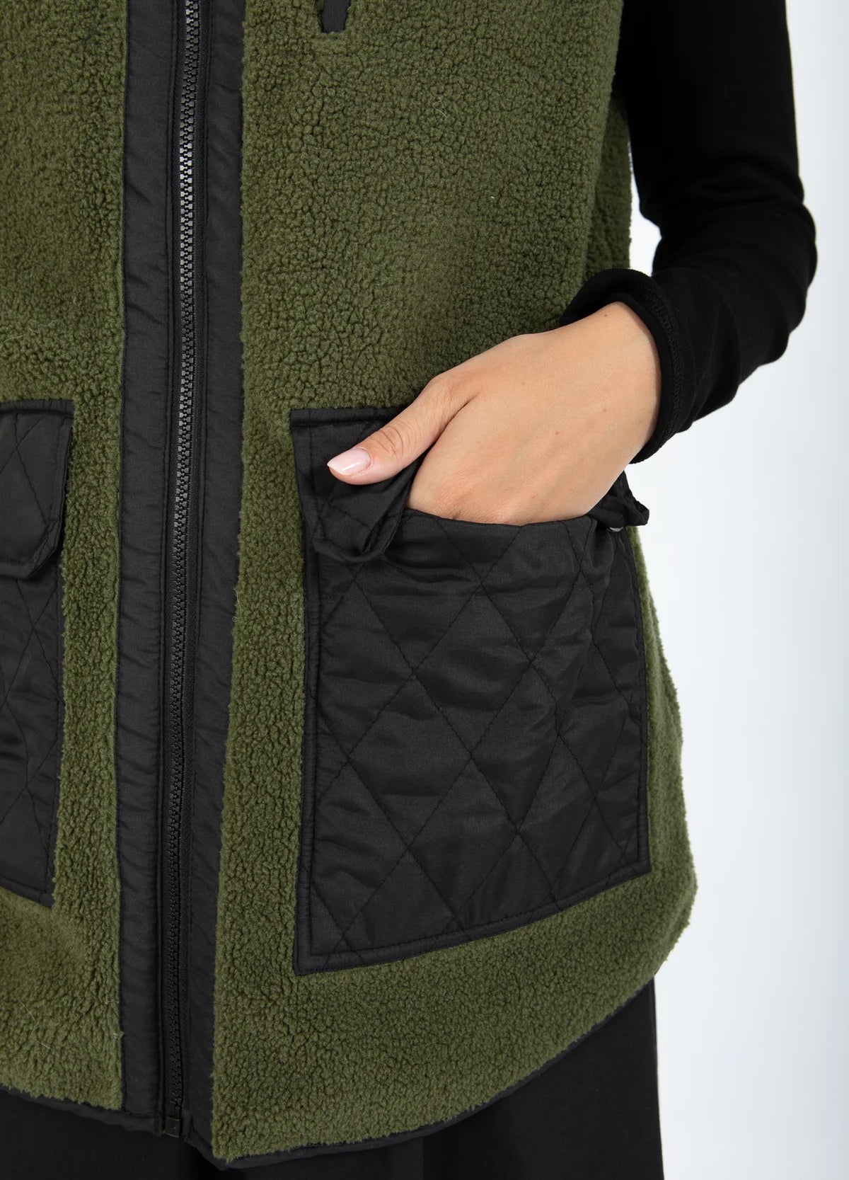 CC Heart Lennon Mix Pile Waistcoat in Army/Black - the tartan fox