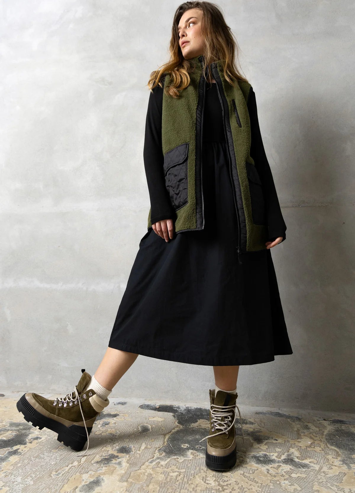 CC Heart Lennon Mix Pile Waistcoat in Army/Black - the tartan fox