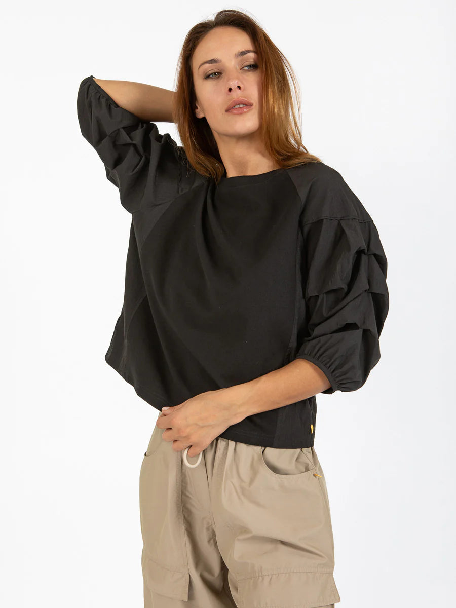COSTER Blouse mix with Puffy Sleeve in Black - the tartan fox