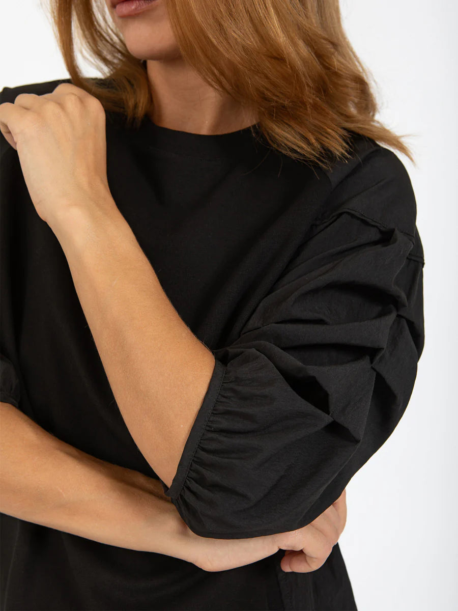 COSTER Blouse mix with Puffy Sleeve in Black - the tartan fox