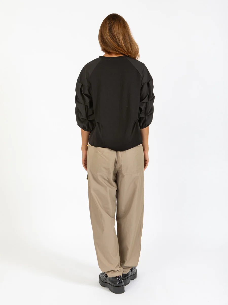 COSTER Blouse mix with Puffy Sleeve in Black - the tartan fox