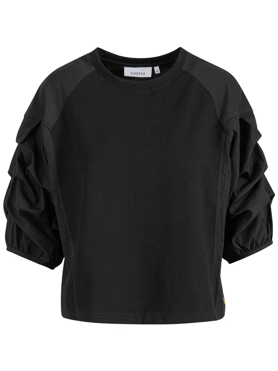 COSTER Blouse mix with Puffy Sleeve in Black - the tartan fox