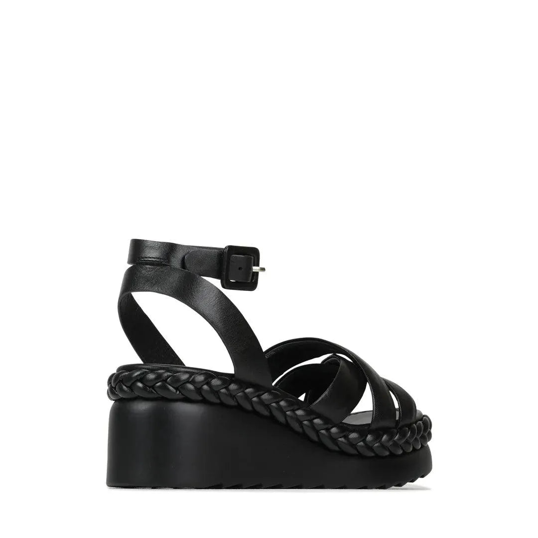 EOS Melana Platform Sandal in Black Leather - the tartan fox