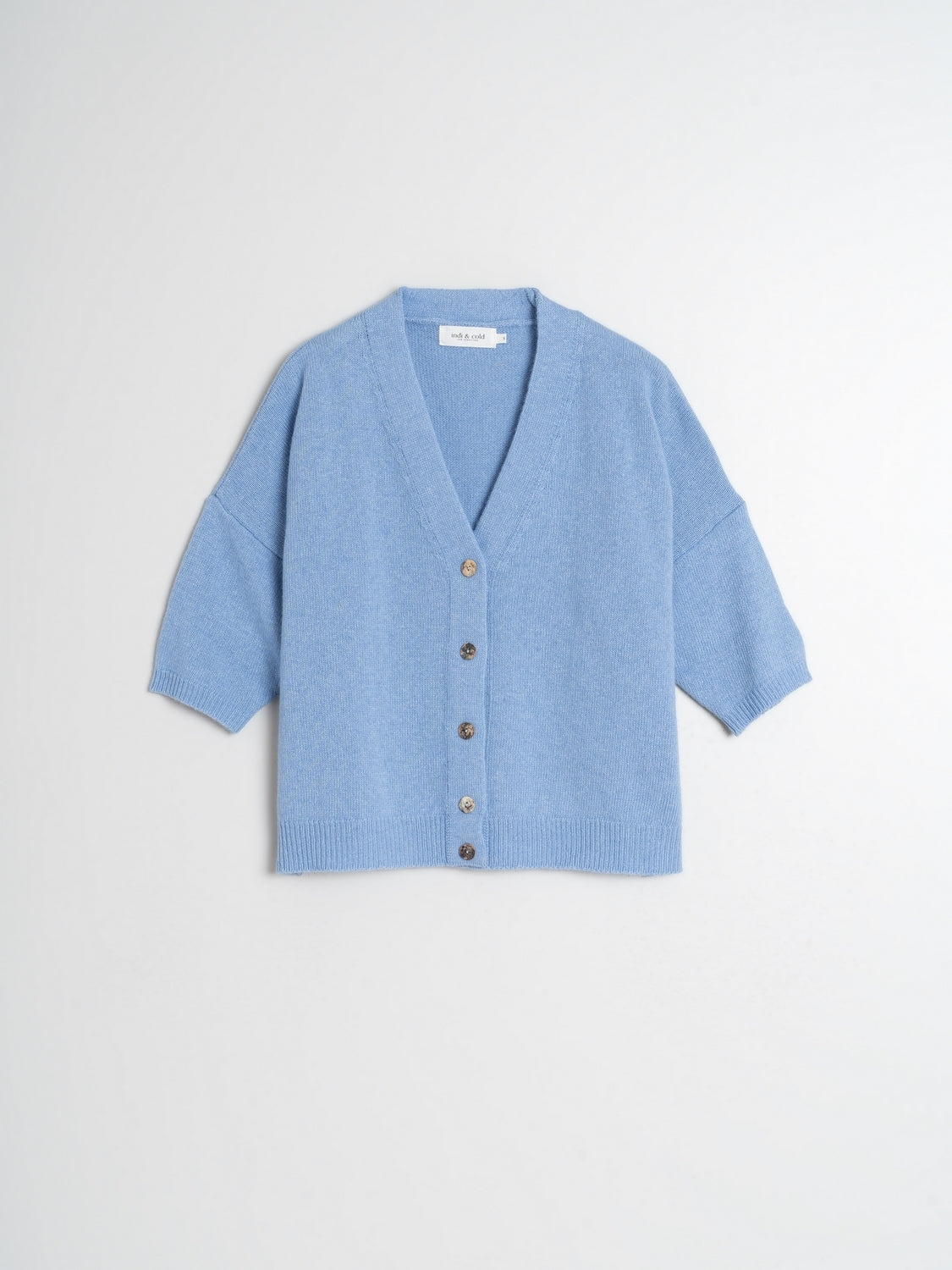 Indi & Cold Knitted Cardigan Short Sleeve in Sky Blue - the tartan fox