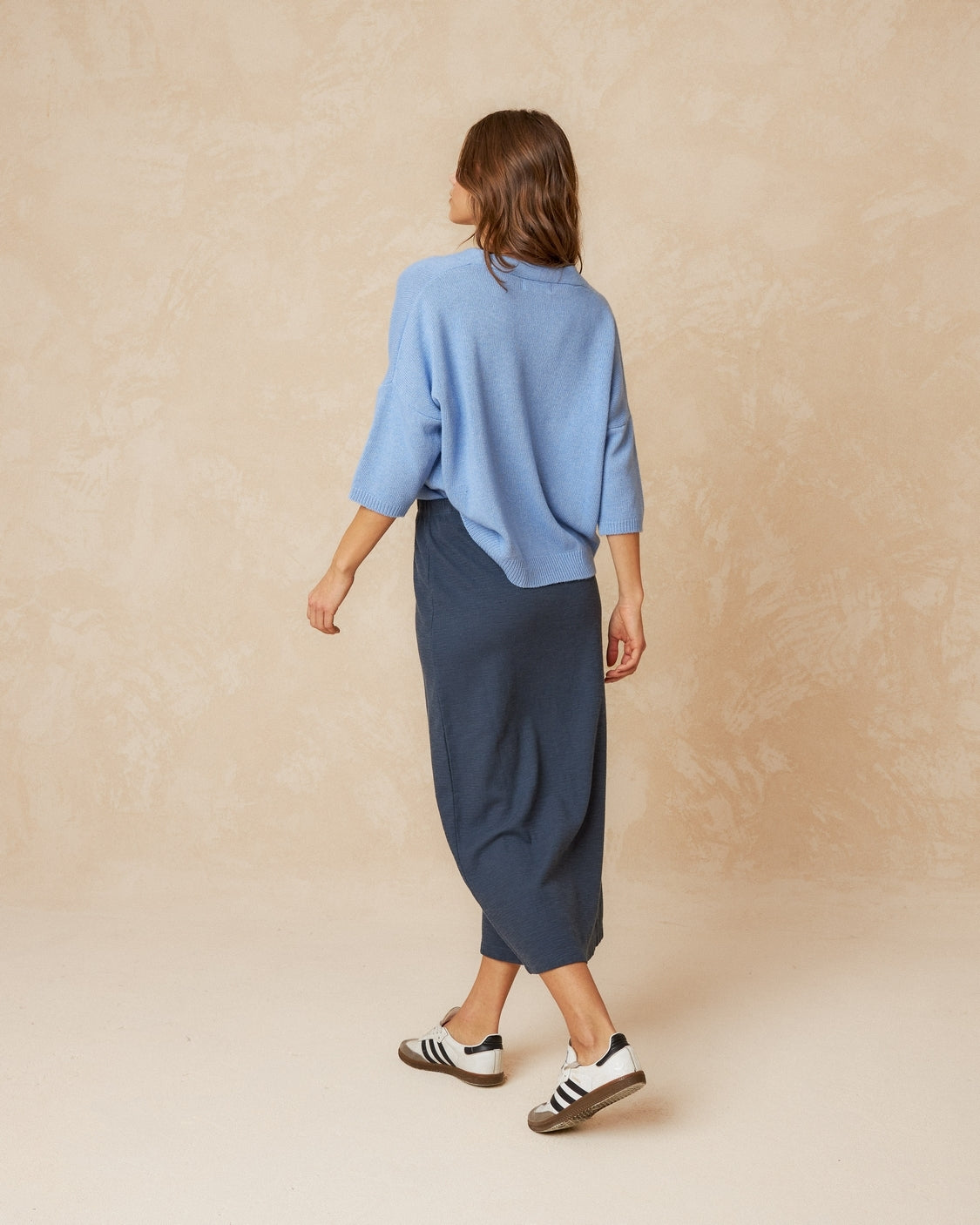 Indi & Cold Knitted Cardigan Short Sleeve in Sky Blue - the tartan fox