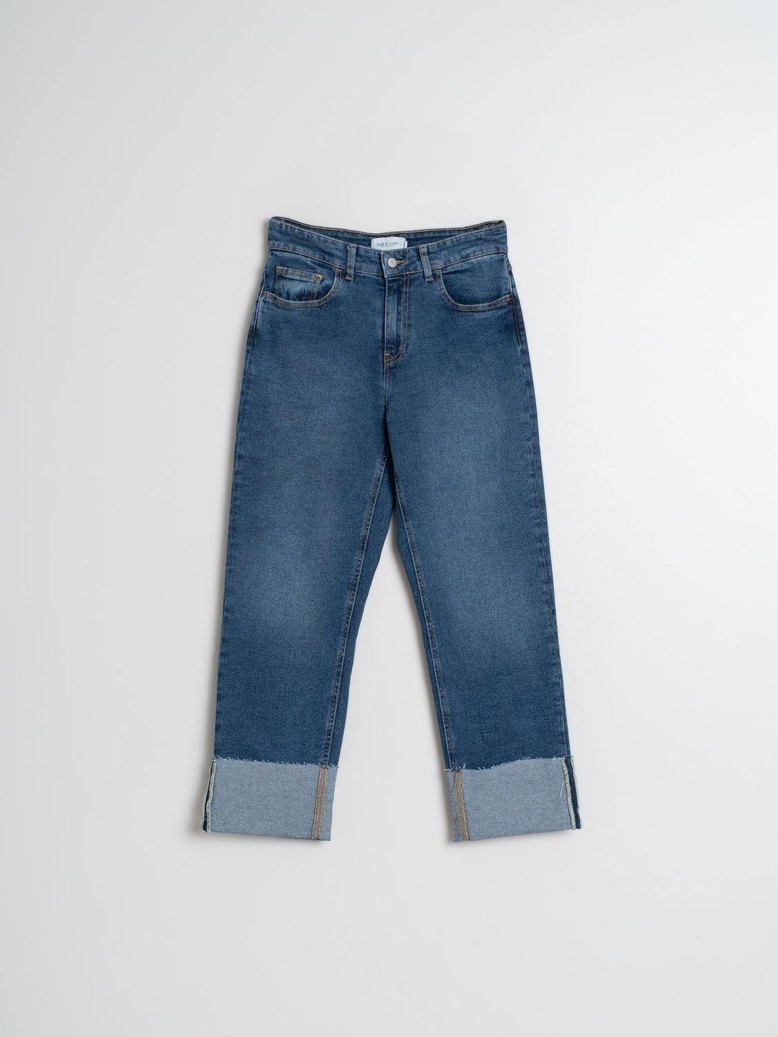 Indi & Cold Rolled Hem Straight Leg Denim Pant in Tejano Blue - the tartan fox