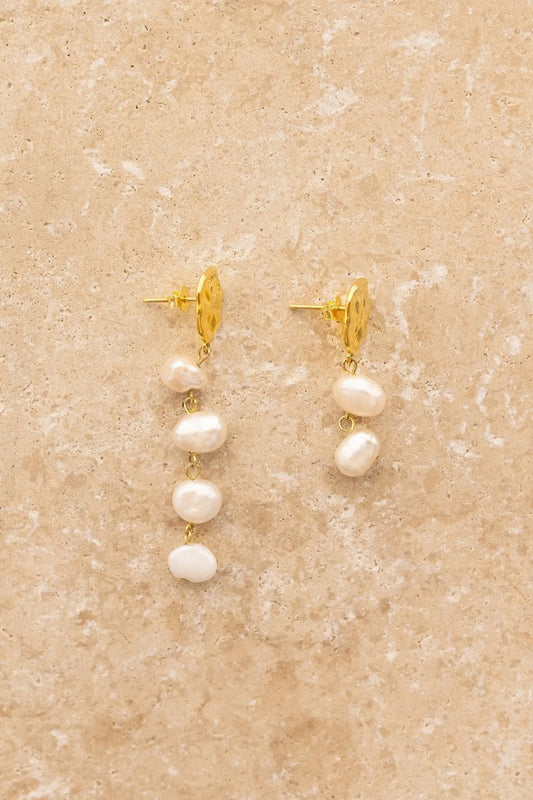 Indigo and Wolfe Amara Freshwater Pearl Yellow Gold Plated Asymetrical Drop Earrings - the tartan fox