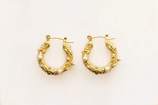 Indigo and Wolfe Aurelia Pearls Diamants Yellow Gold Plated Hoop Earrings - the tartan fox