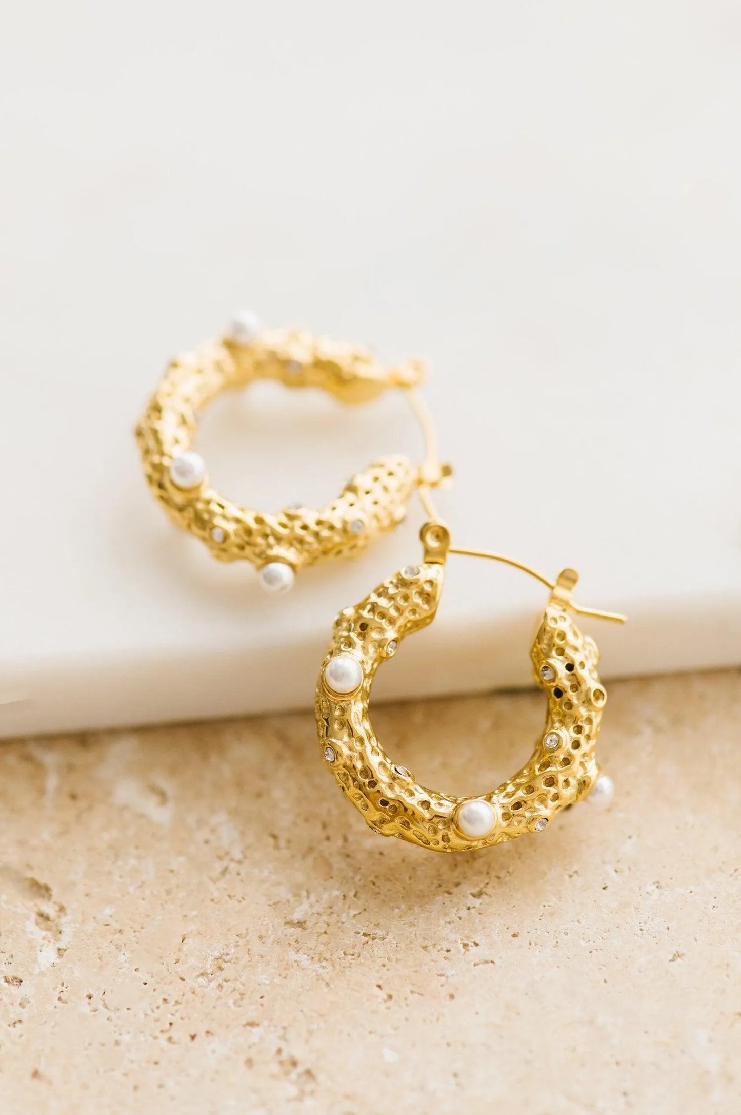 Indigo and Wolfe Aurelia Pearls Diamants Yellow Gold Plated Hoop Earrings - the tartan fox