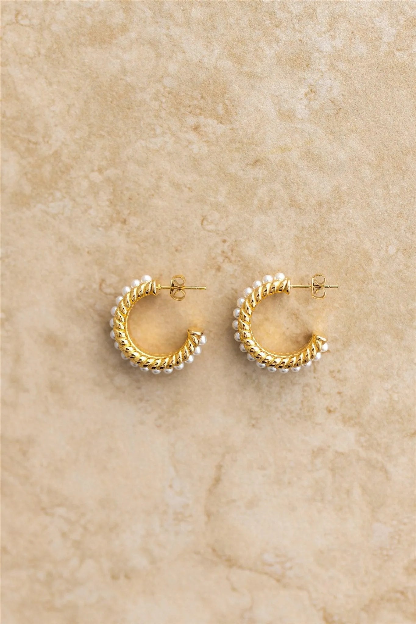 Indigo and Wolfe Elle Freshwater Pearl Yellow Gold Plated Hoop Earrings - the tartan fox