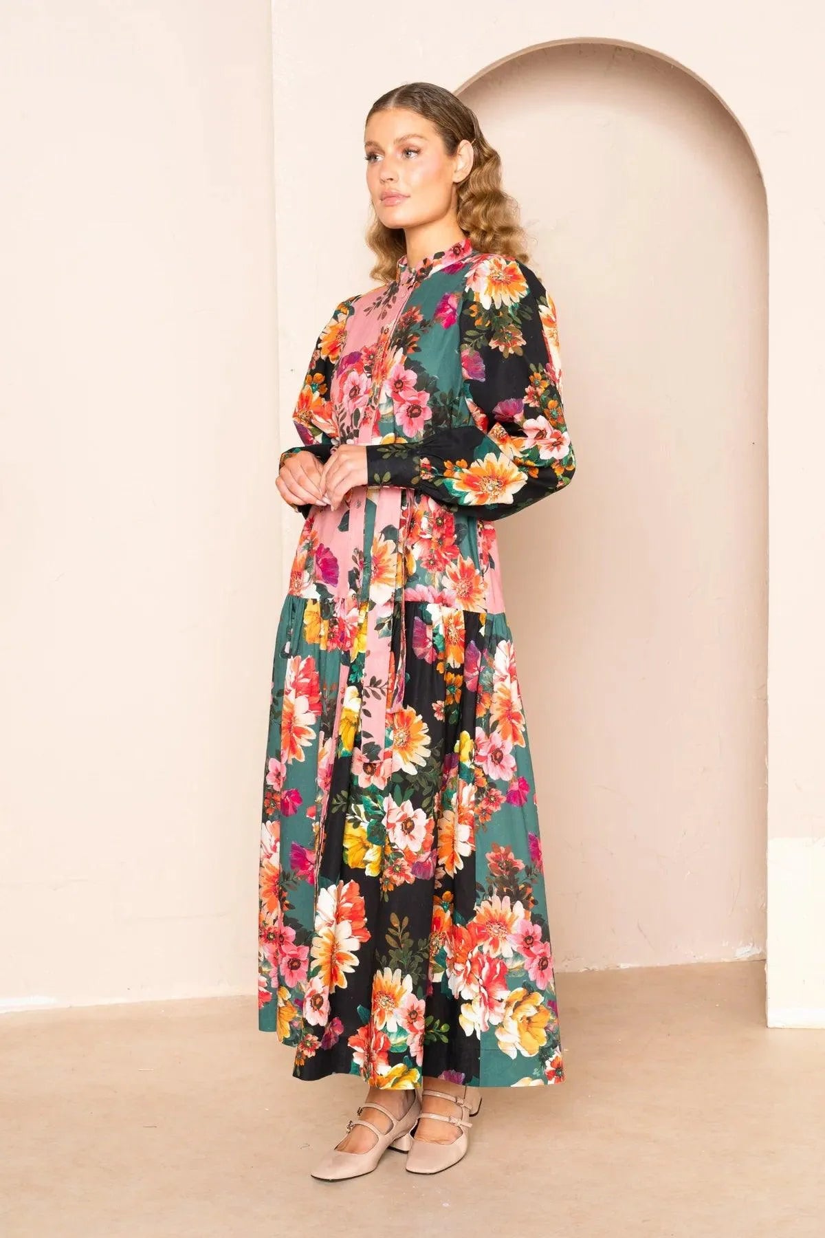 Kachel Sherri Tiered Maxi Shirt Dress in Multi - the tartan fox