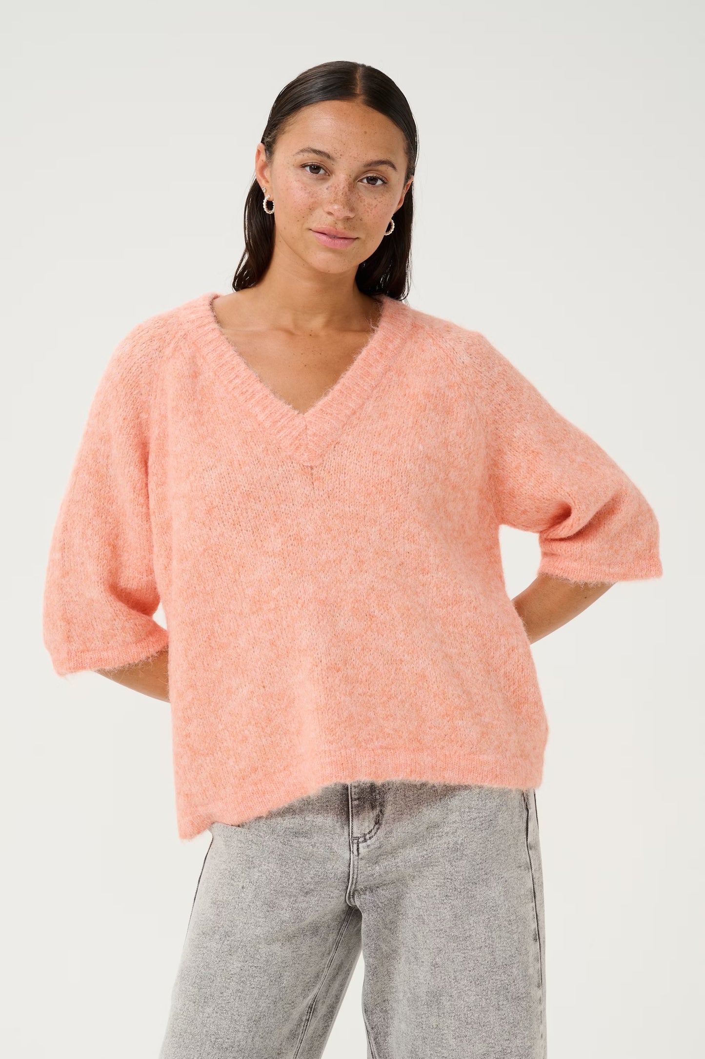 Kaffe KAemilie V-neck Pullover in Peach Nectar - the tartan fox