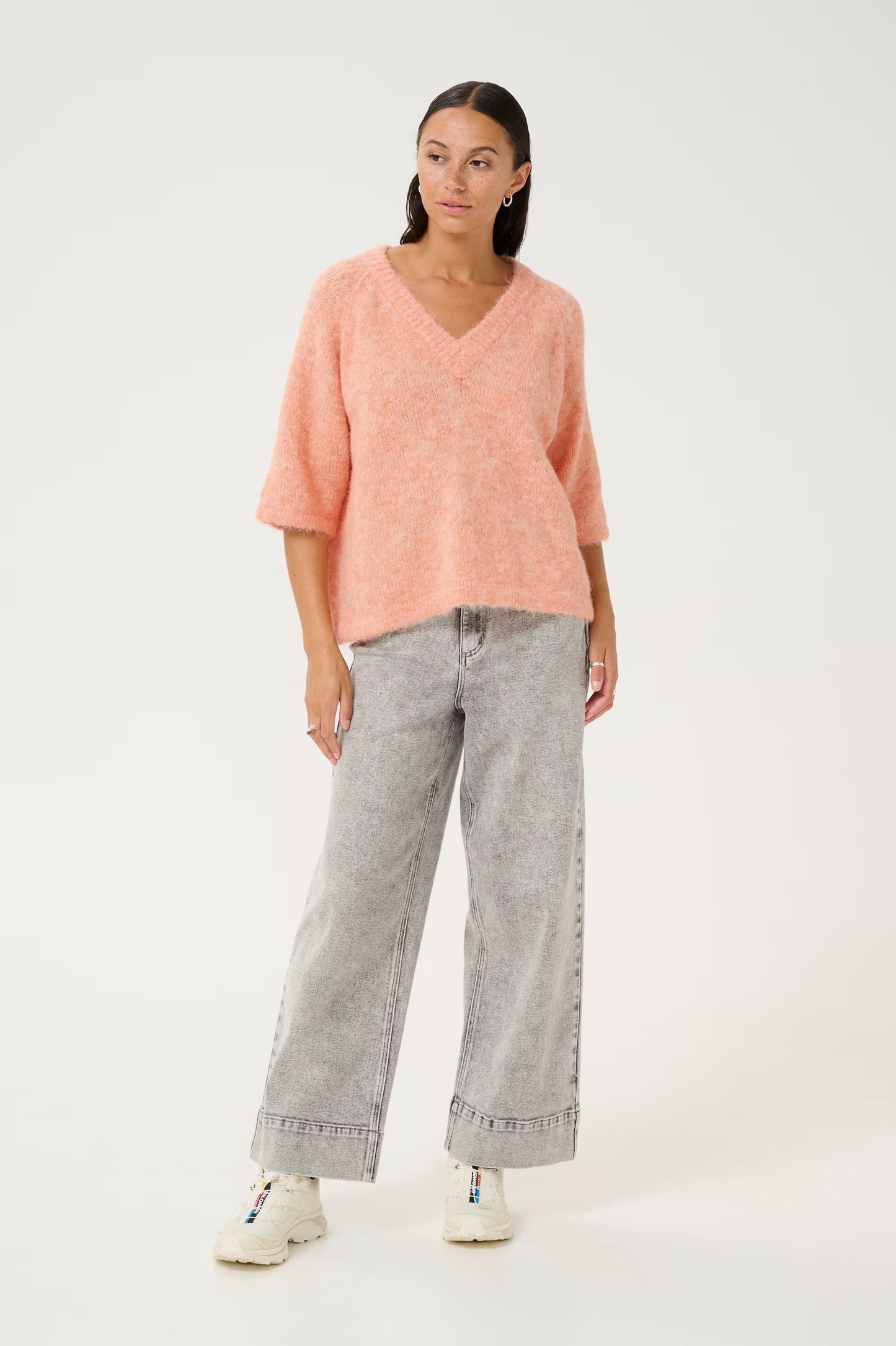 Kaffe KAemilie V-neck Pullover in Peach Nectar - the tartan fox