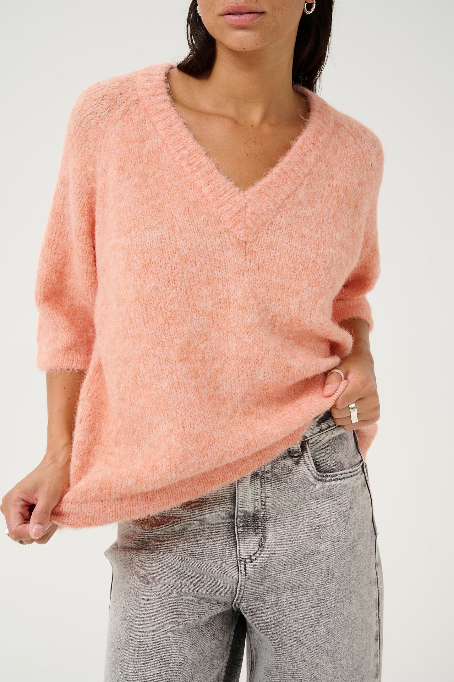 Kaffe KAemilie V-neck Pullover in Peach Nectar - the tartan fox