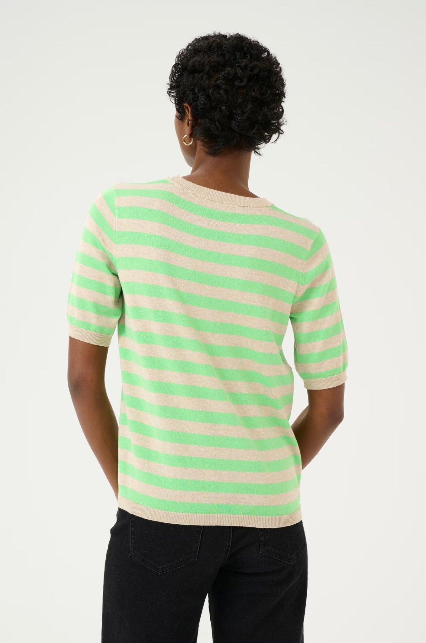 Kaffe KAlizza Striped Knit in Feather Gray Mel/Green - the tartan fox