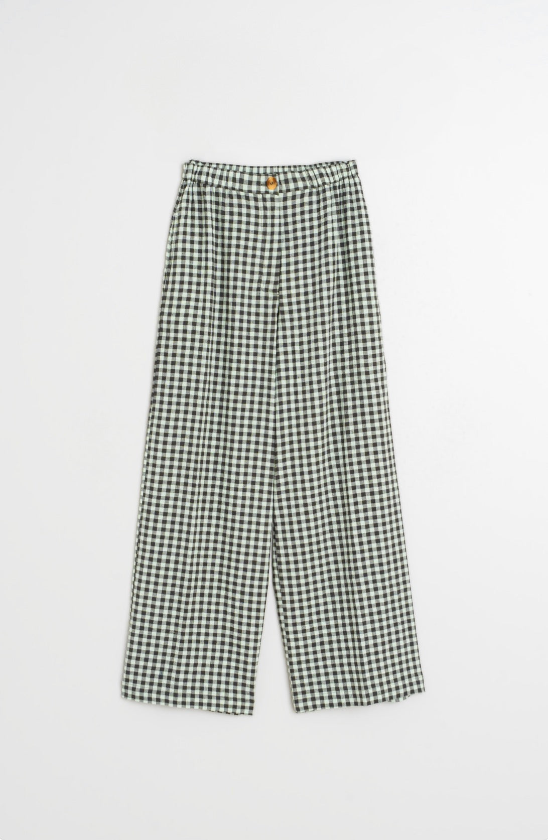 Indi & Cold Elastic Waist Gingham Pant in Menta