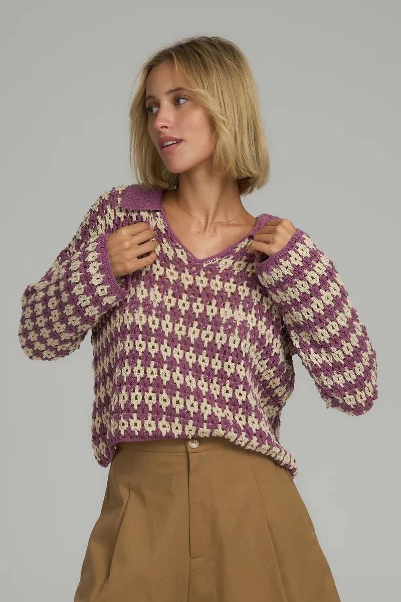 Lilya Vacance Crochet Top in Lavender Ivory - the tartan fox