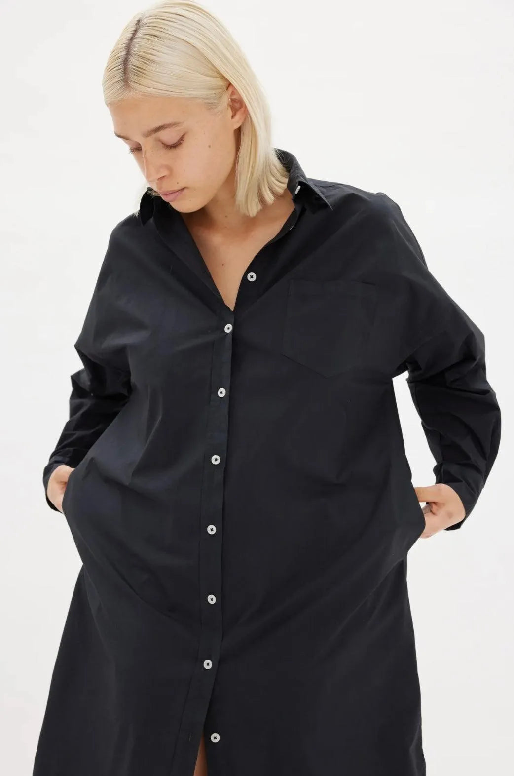 LMND Chiara Shirt Dress Maxi in Black - the tartan fox