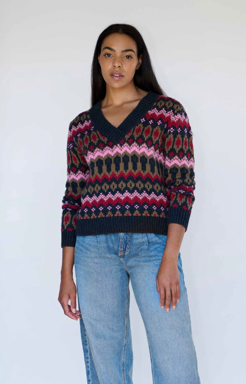 Maxted Winter Fairisle V-Neck Sweater - the tartan fox