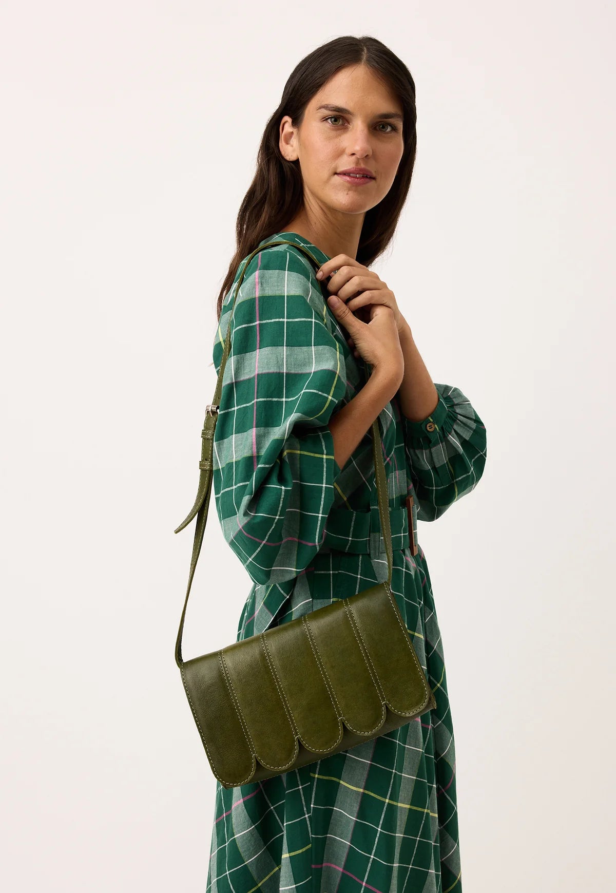 Nancybird Curve Shoulder Bag in Khaki - the tartan fox