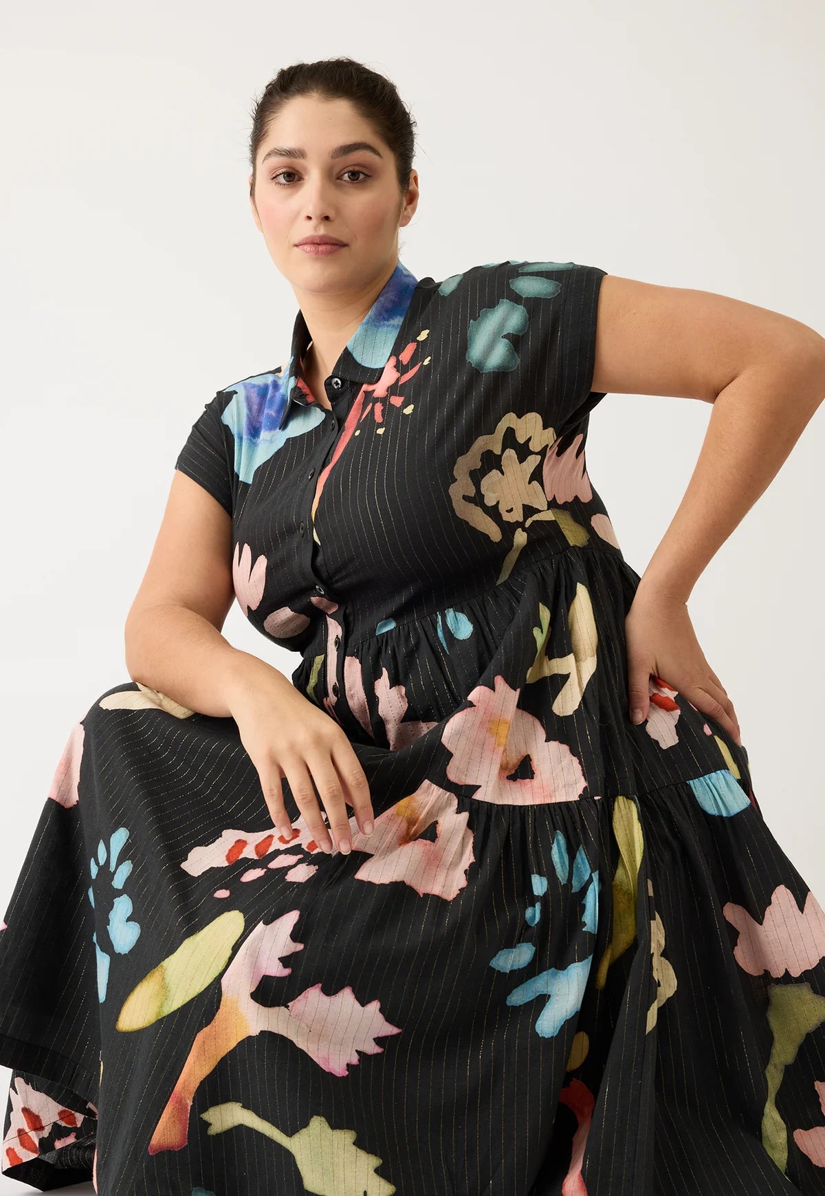 Nancybird Maja Dress in Watercolour Charcoal - the tartan fox