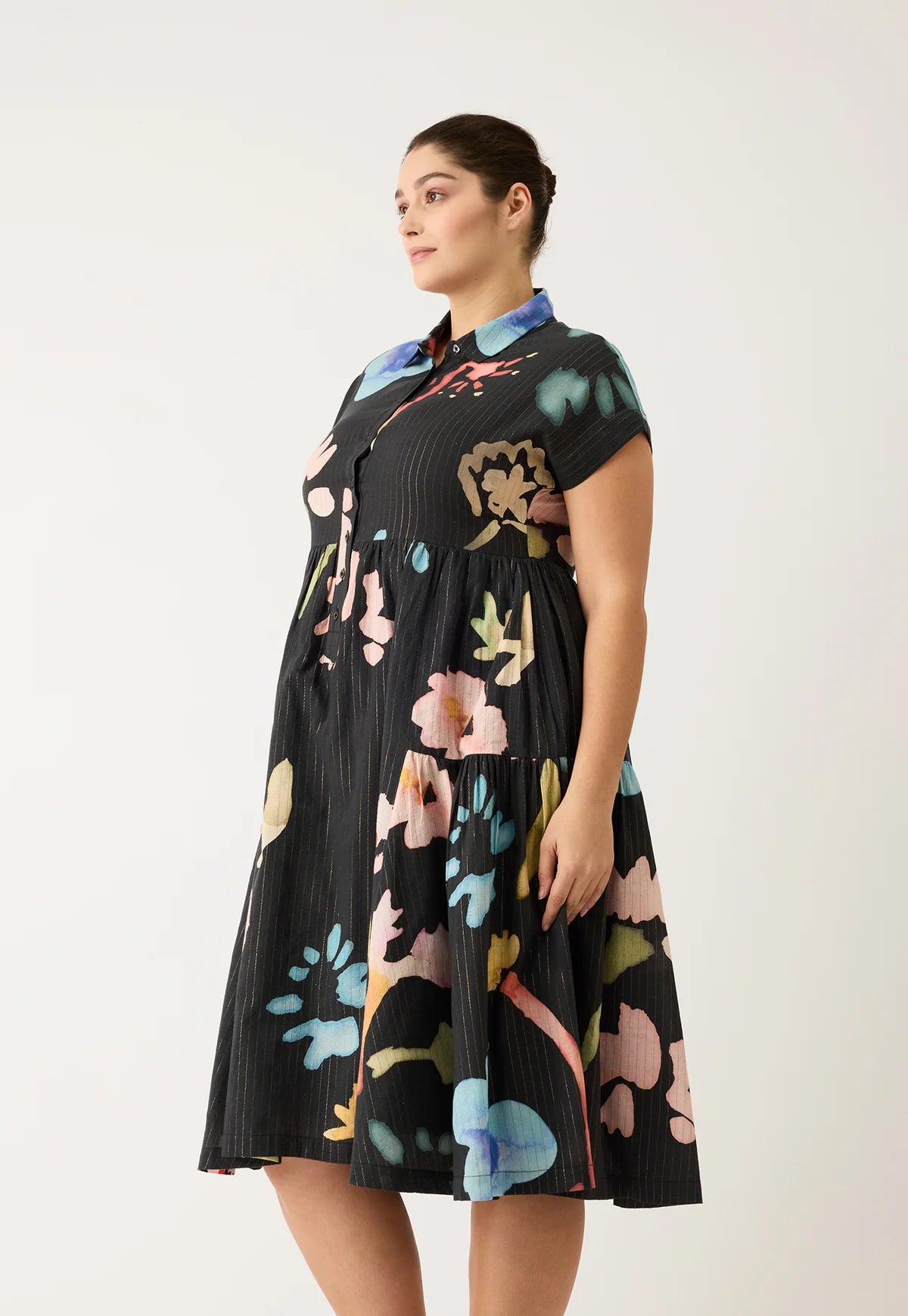 Nancybird Maja Dress in Watercolour Charcoal - the tartan fox