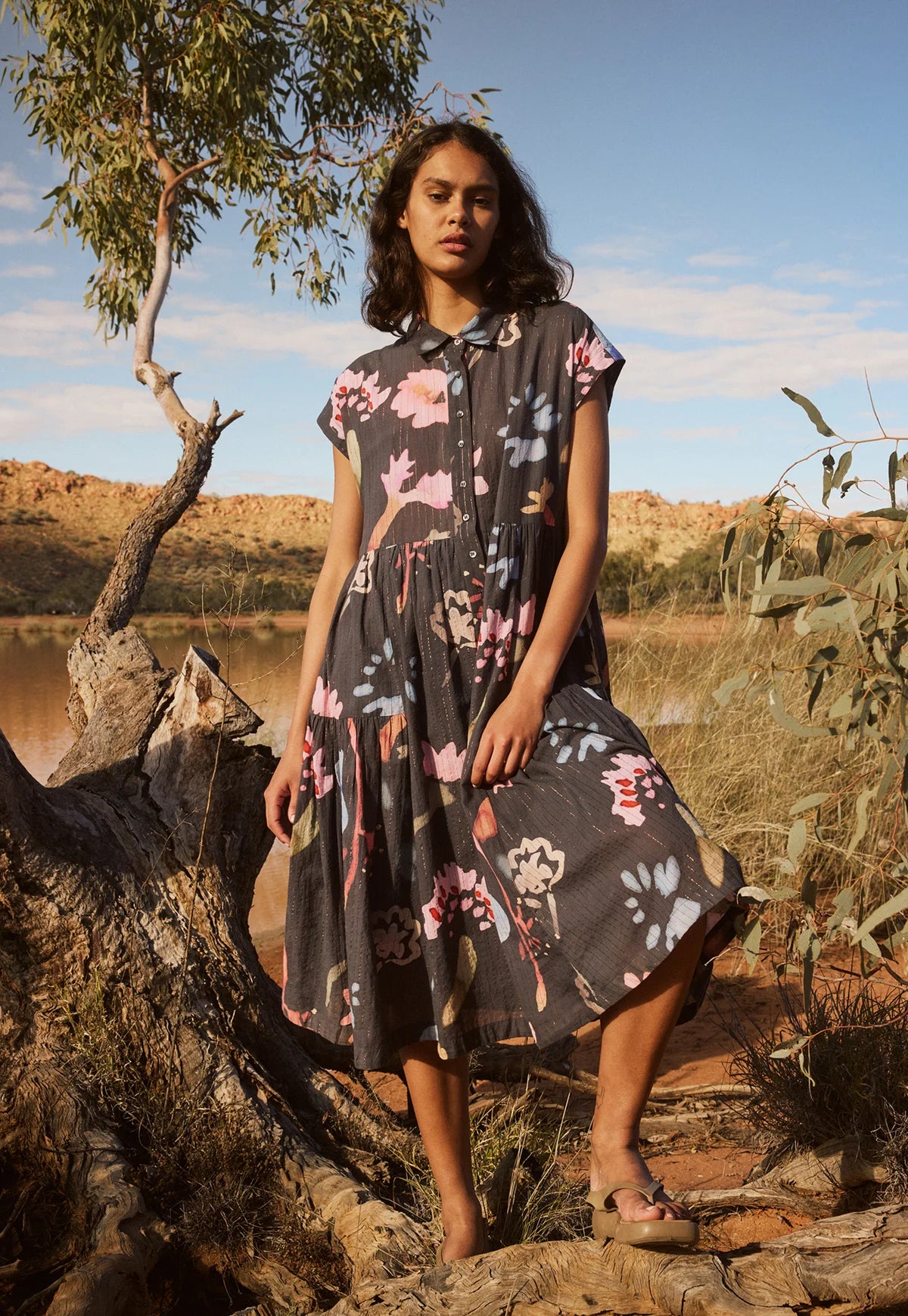 Nancybird Maja Dress in Watercolour Charcoal - the tartan fox