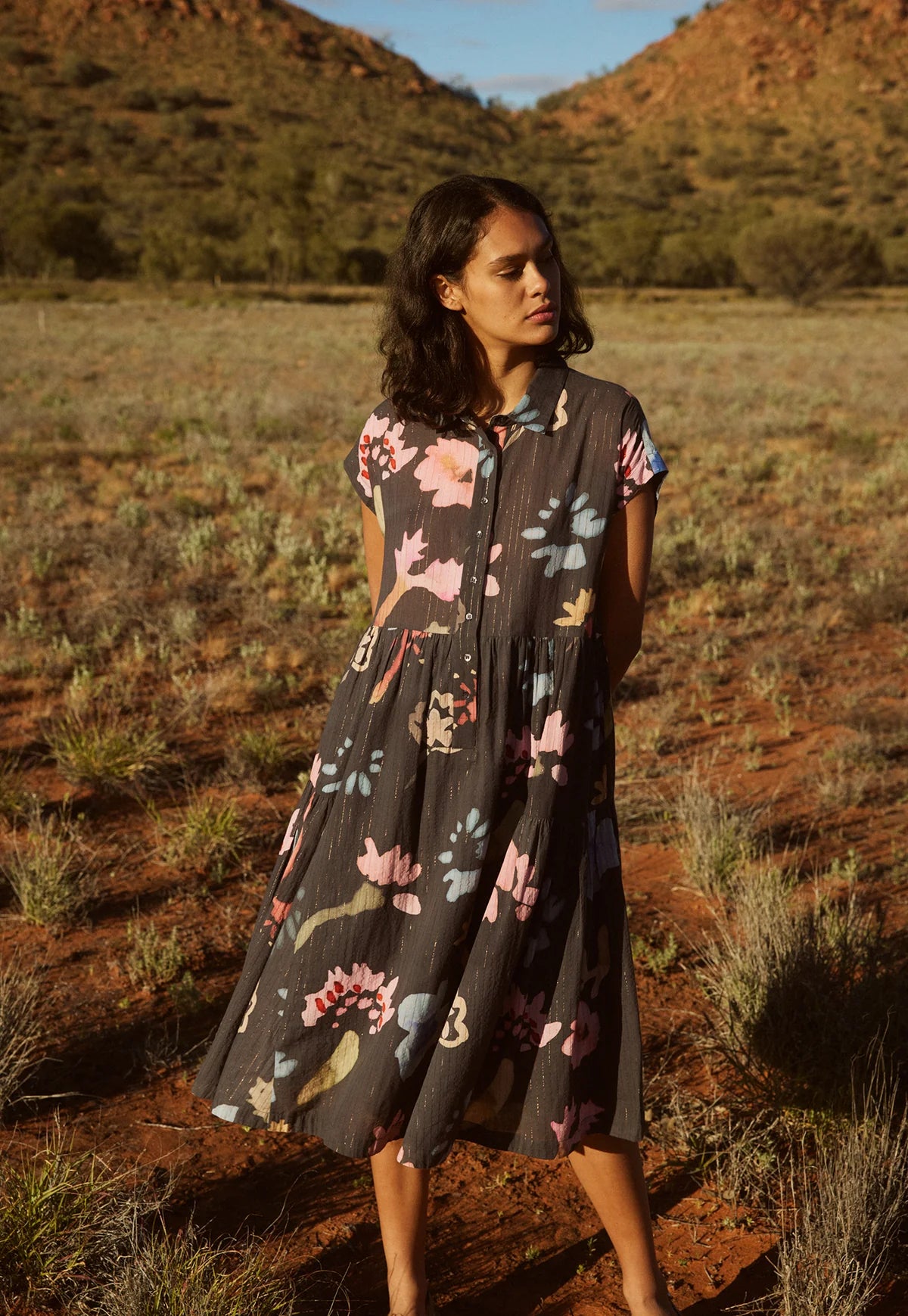 Nancybird Maja Dress in Watercolour Charcoal - the tartan fox