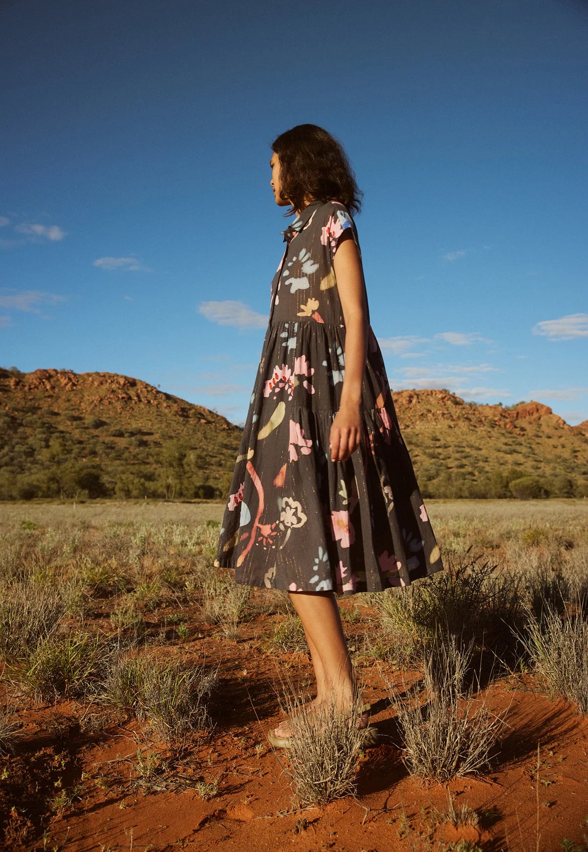 Nancybird Maja Dress in Watercolour Charcoal - the tartan fox
