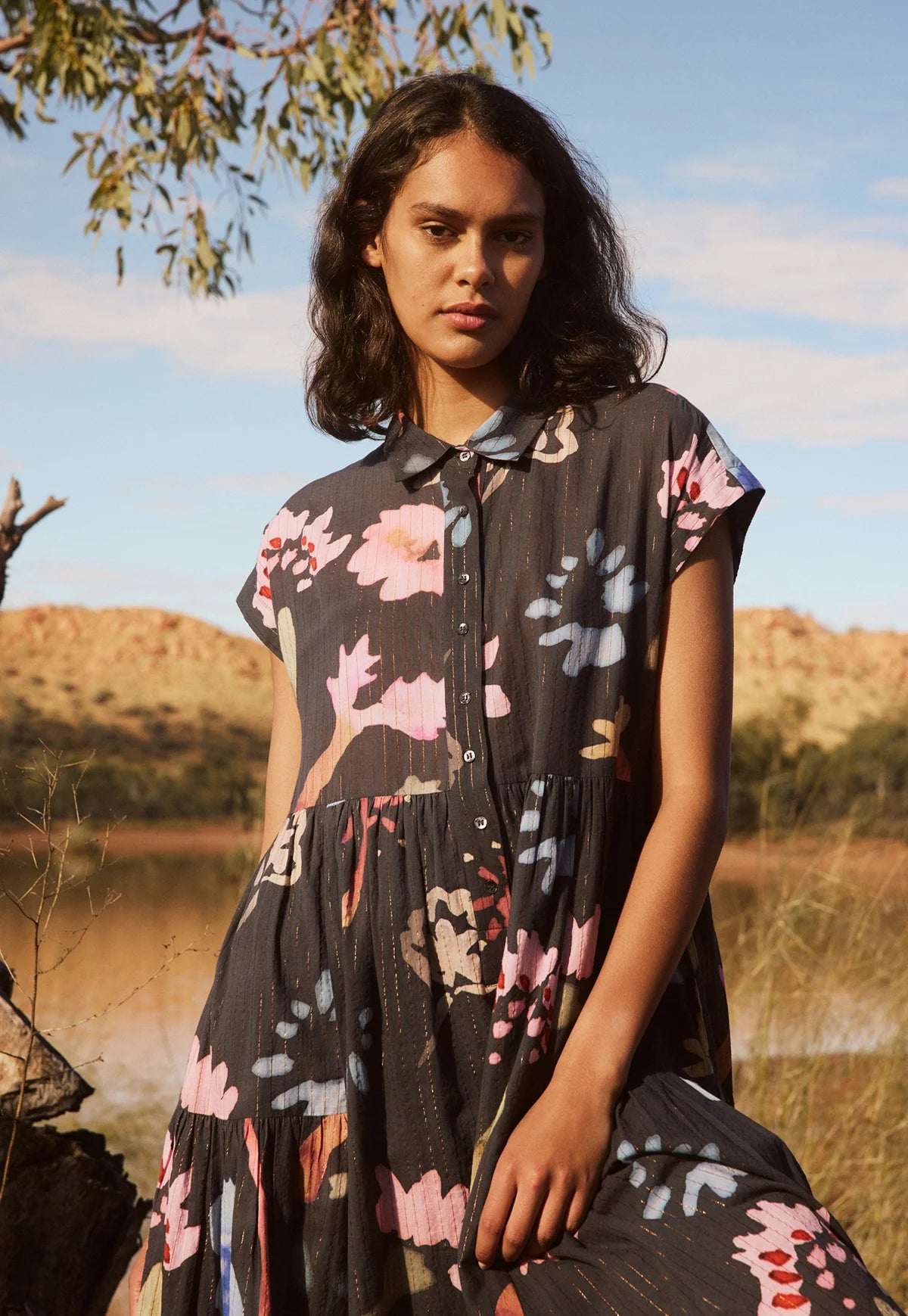 Nancybird Maja Dress in Watercolour Charcoal - the tartan fox