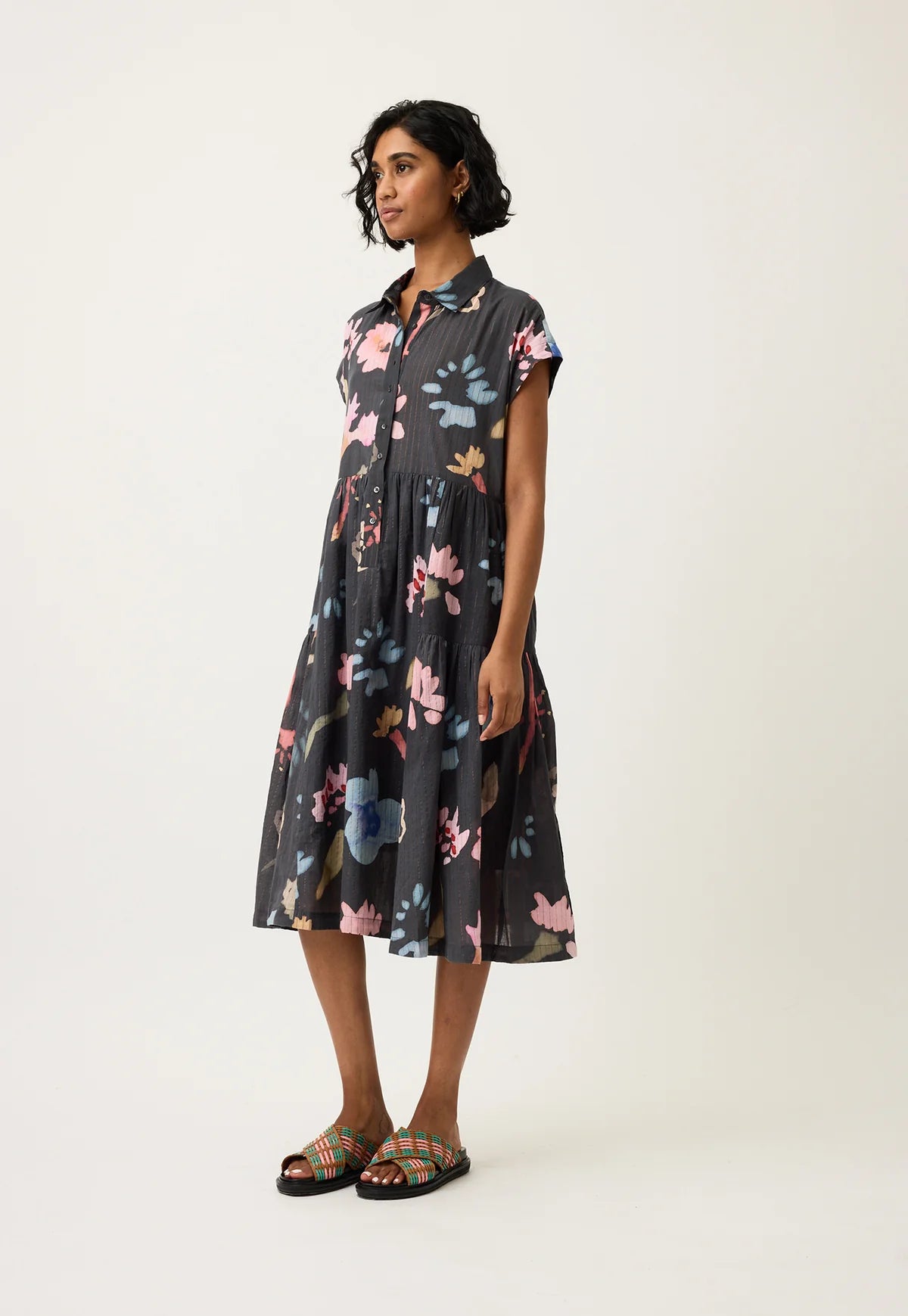Nancybird Maja Dress in Watercolour Charcoal - the tartan fox