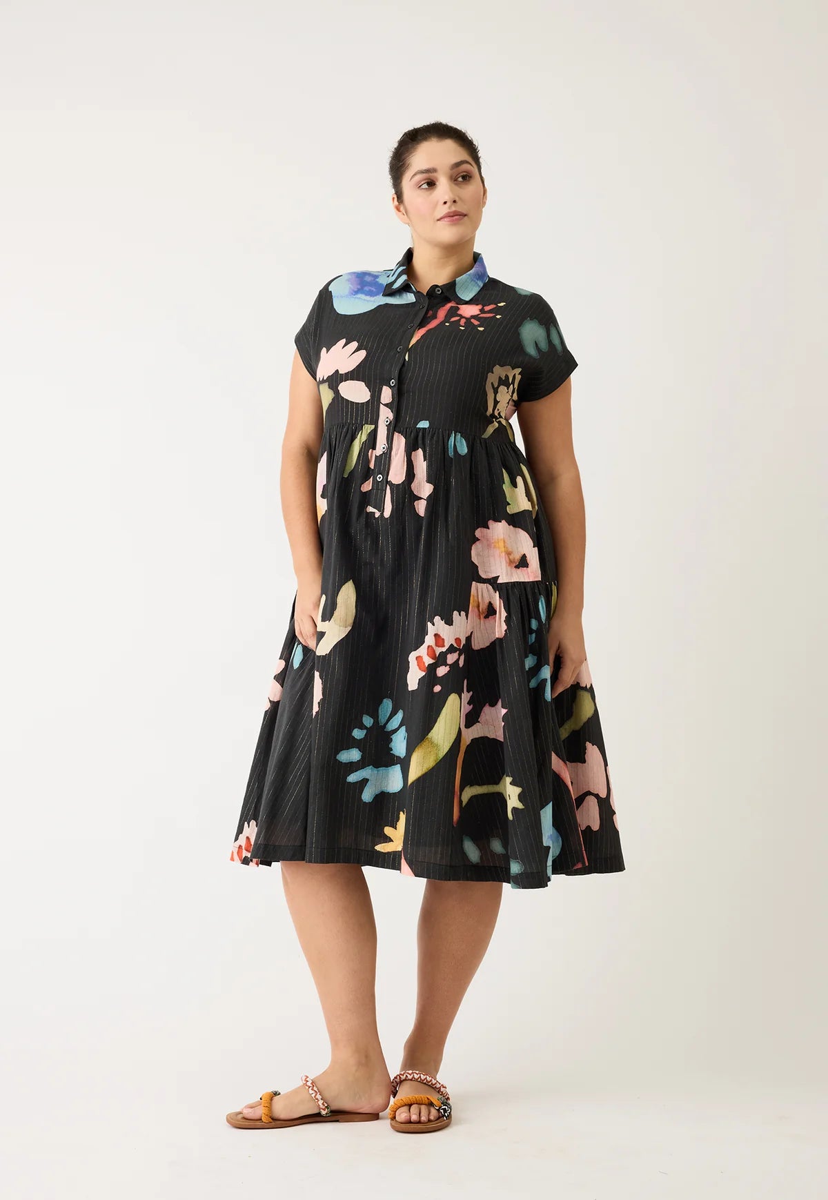 Nancybird Maja Dress in Watercolour Charcoal - the tartan fox