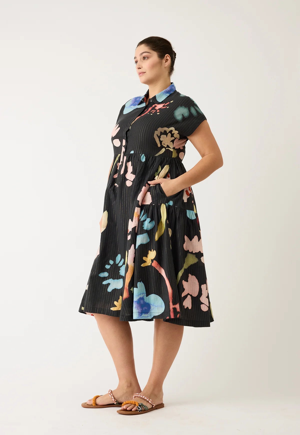 Nancybird Maja Dress in Watercolour Charcoal - the tartan fox