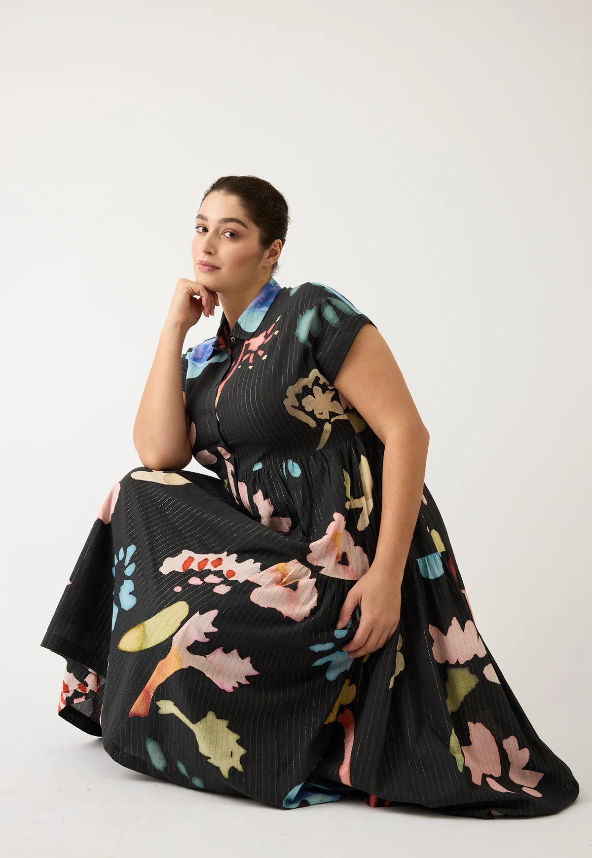 Nancybird Maja Dress in Watercolour Charcoal - the tartan fox