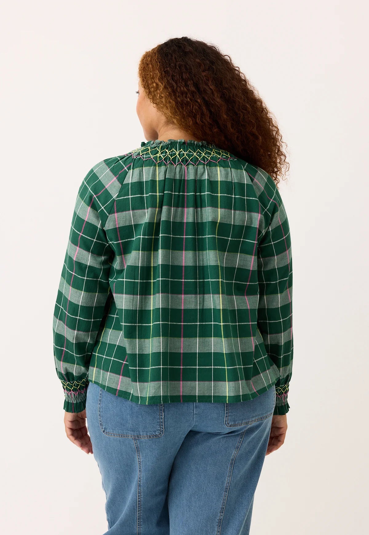 Nancybird Rowena Smocked Blouse in Fern - the tartan fox