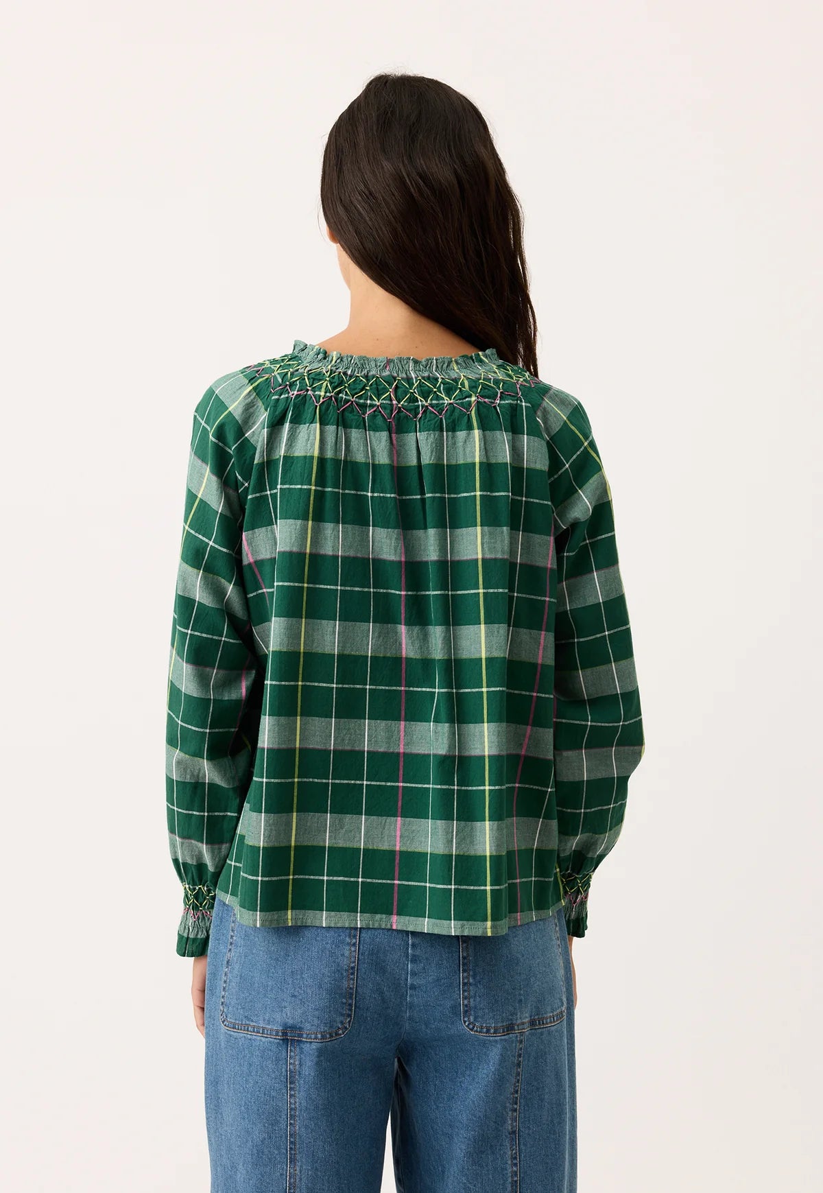 Nancybird Rowena Smocked Blouse in Fern - the tartan fox