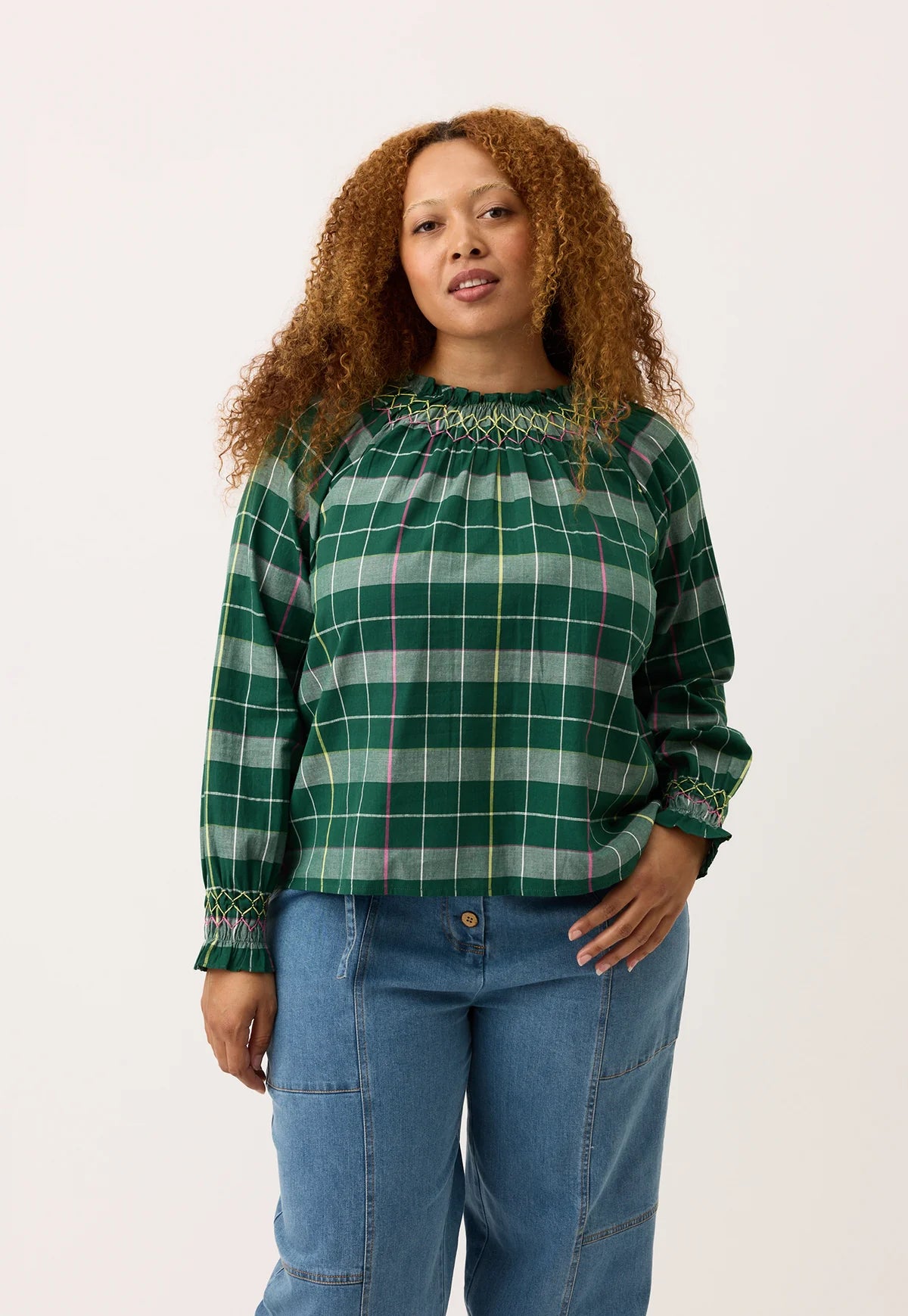 Nancybird Rowena Smocked Blouse in Fern - the tartan fox