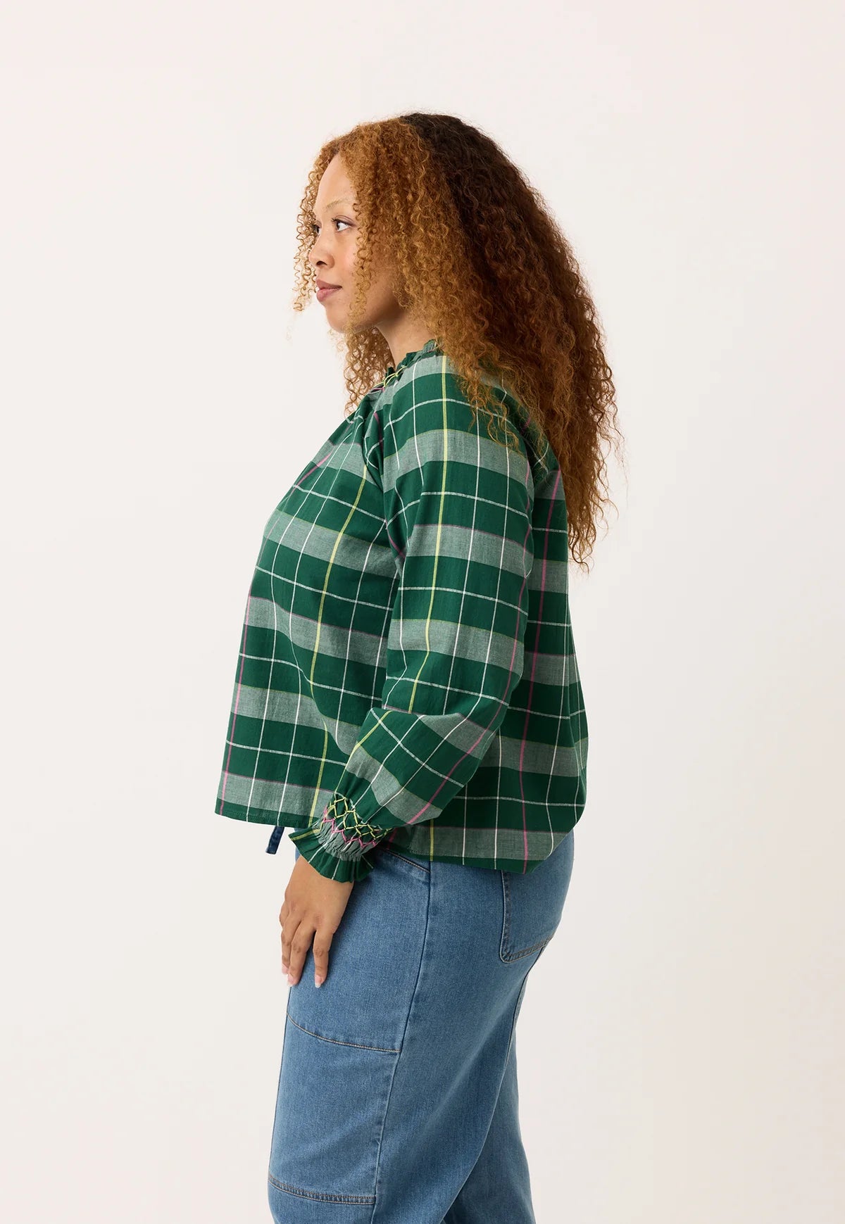 Nancybird Rowena Smocked Blouse in Fern - the tartan fox