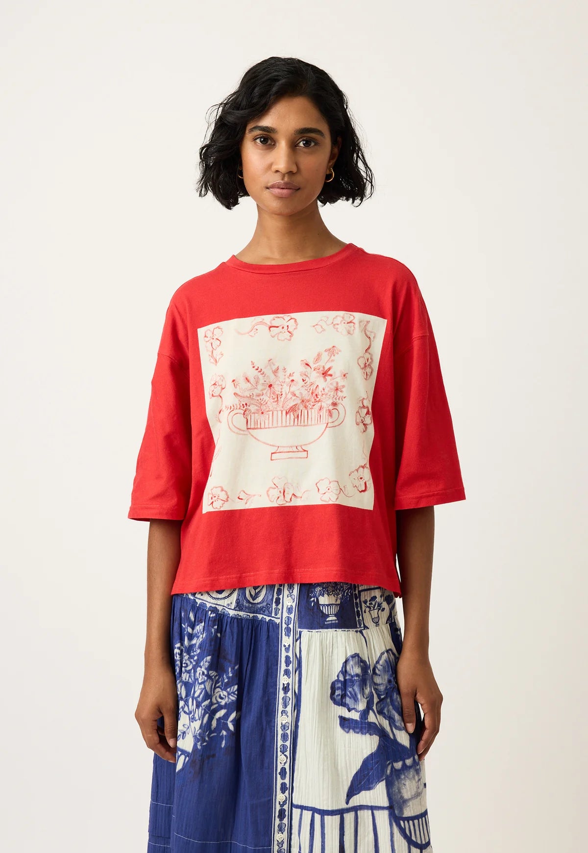 Nancybird Tasmin Boxy Tee in Red Vase - the tartan fox