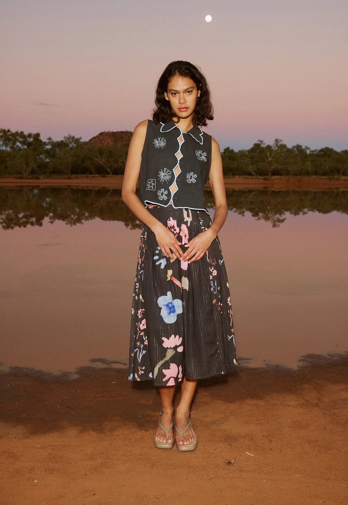 Nancybird Tuva Vest in Charcoal Embroidered - the tartan fox