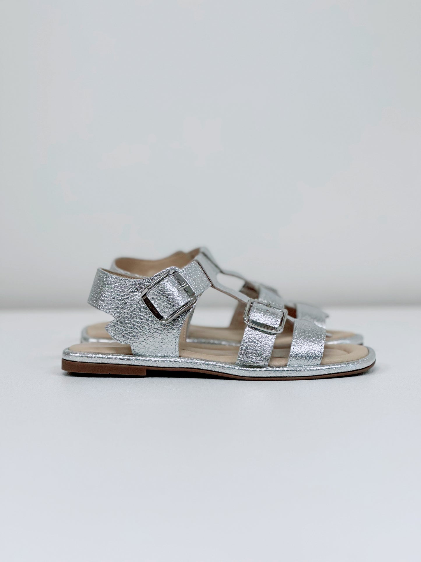 Nu Neo Pia Metallic Leather Sandal in Silver - the tartan fox