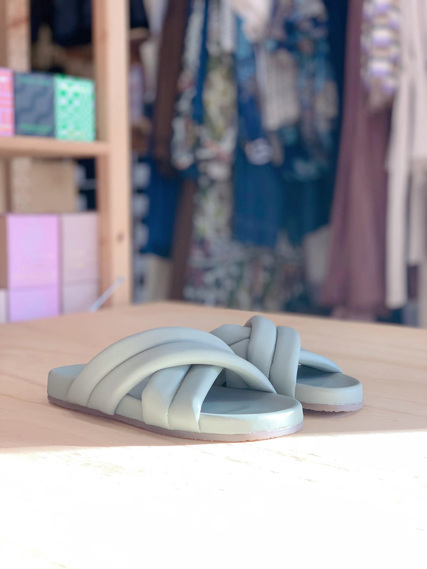 Nude Lucy Crossover Leather Slide in Pistachio - the tartan fox