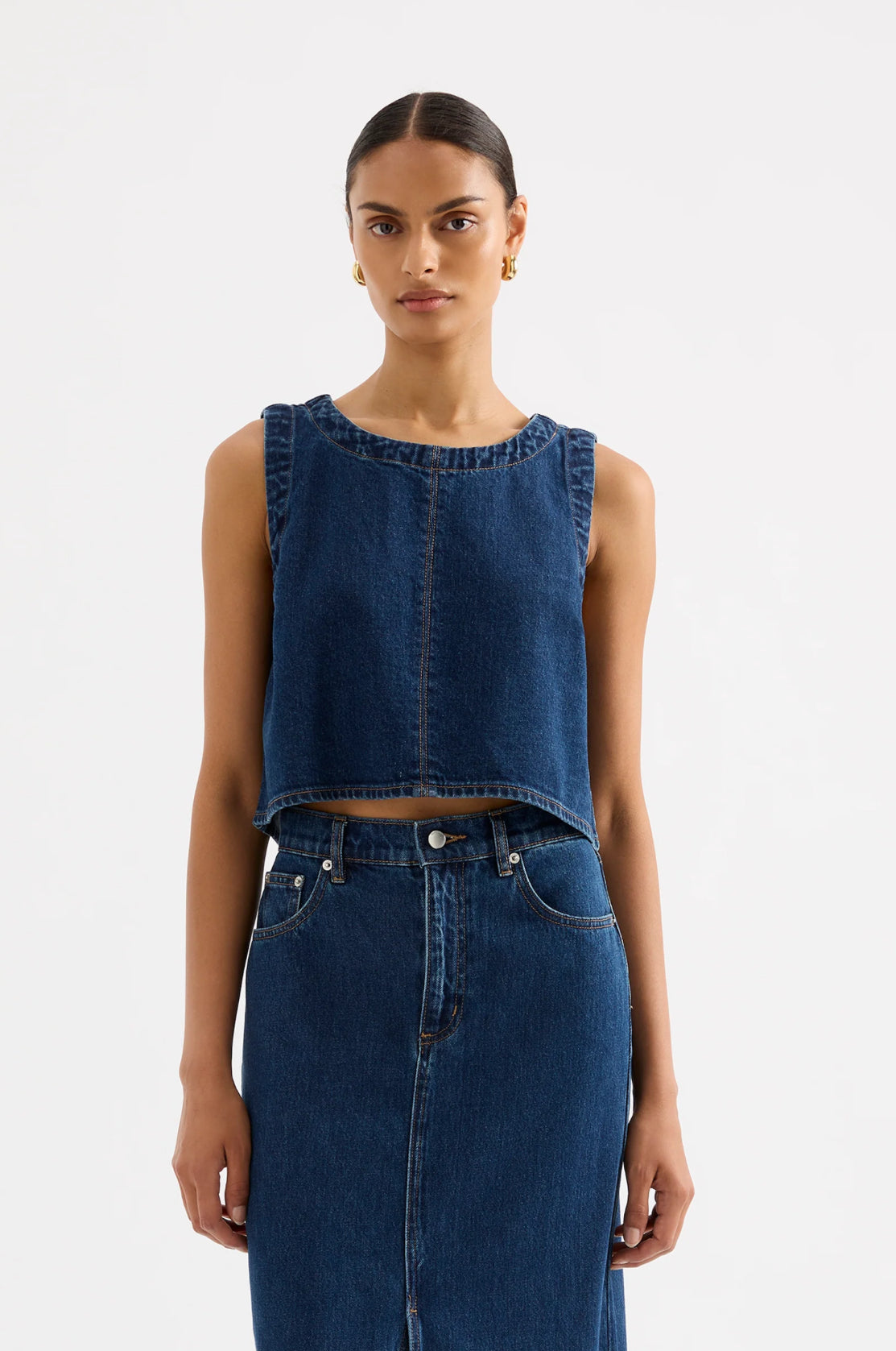 Nude Lucy Sia Denim Top in Force Blue - the tartan fox