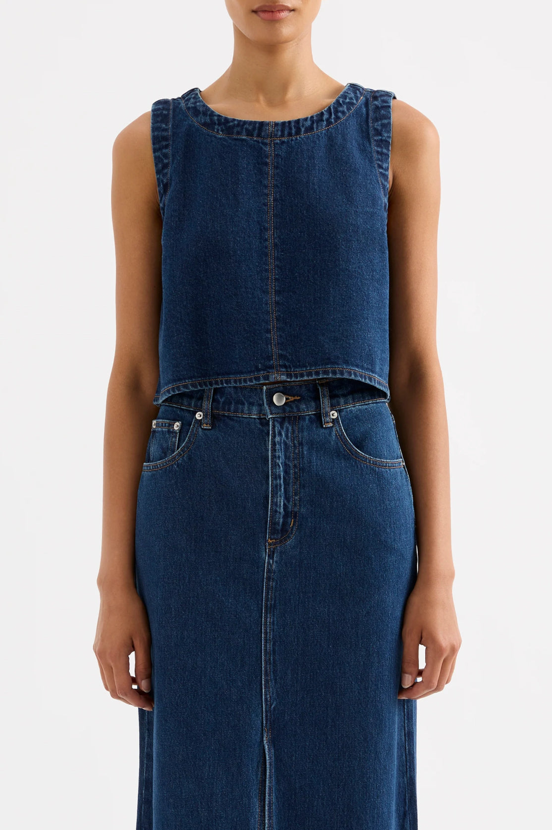 Nude Lucy Sia Denim Top in Force Blue - the tartan fox