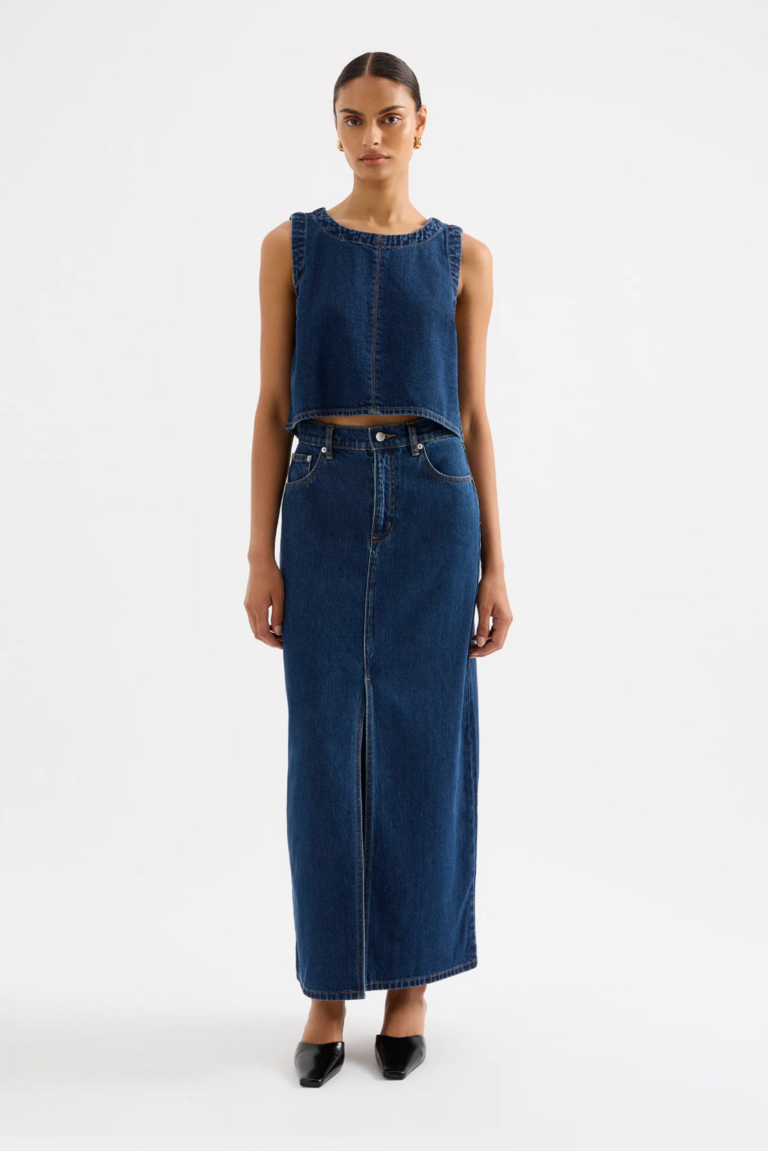 Nude Lucy Sia Denim Top in Force Blue - the tartan fox