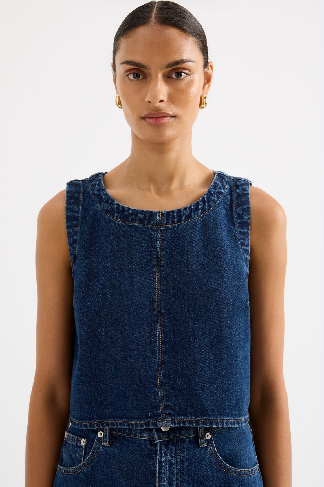 Nude Lucy Sia Denim Top in Force Blue - the tartan fox