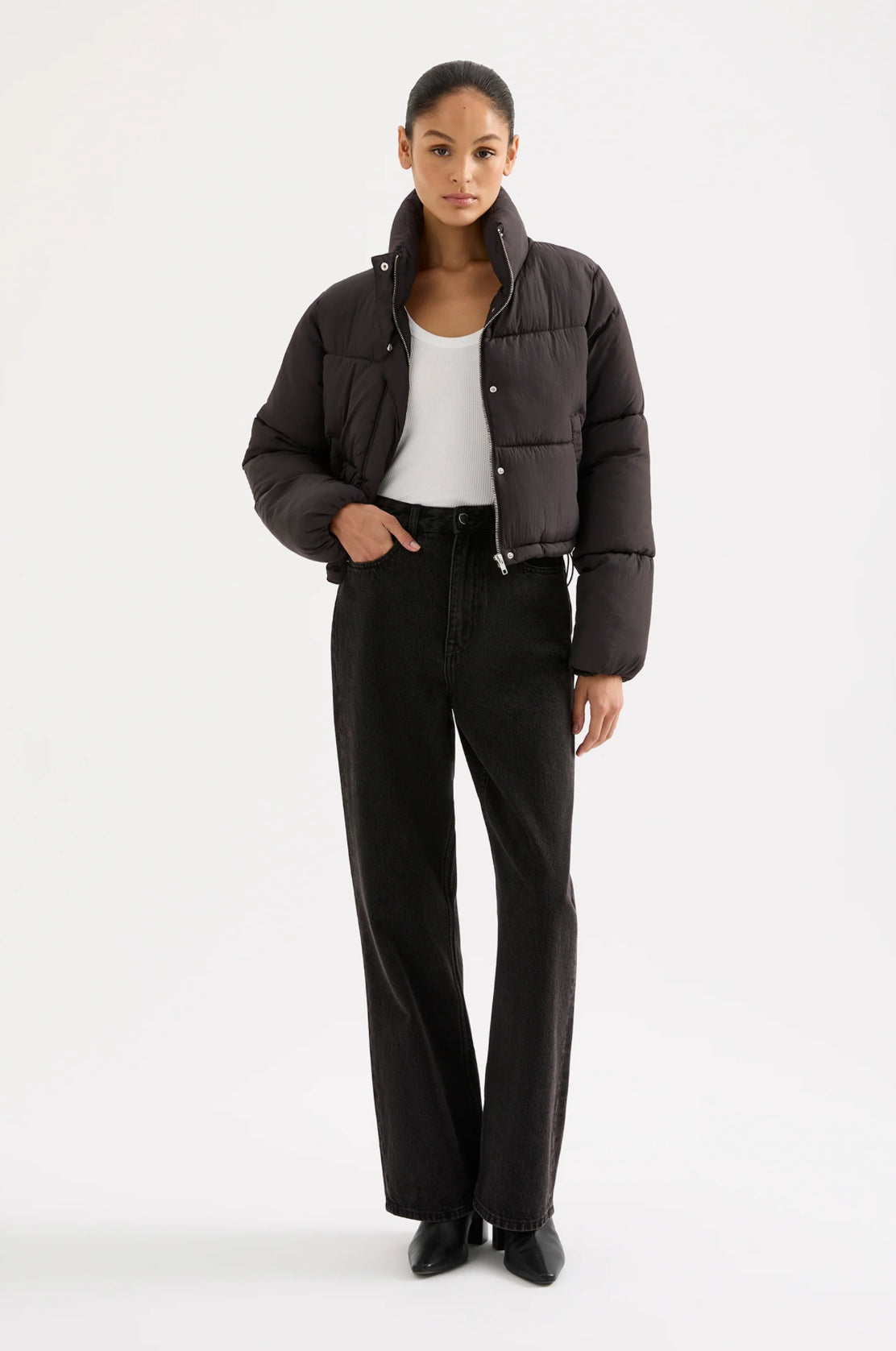 Nude Lucy Topher Puffer Jacket in Coal - the tartan fox