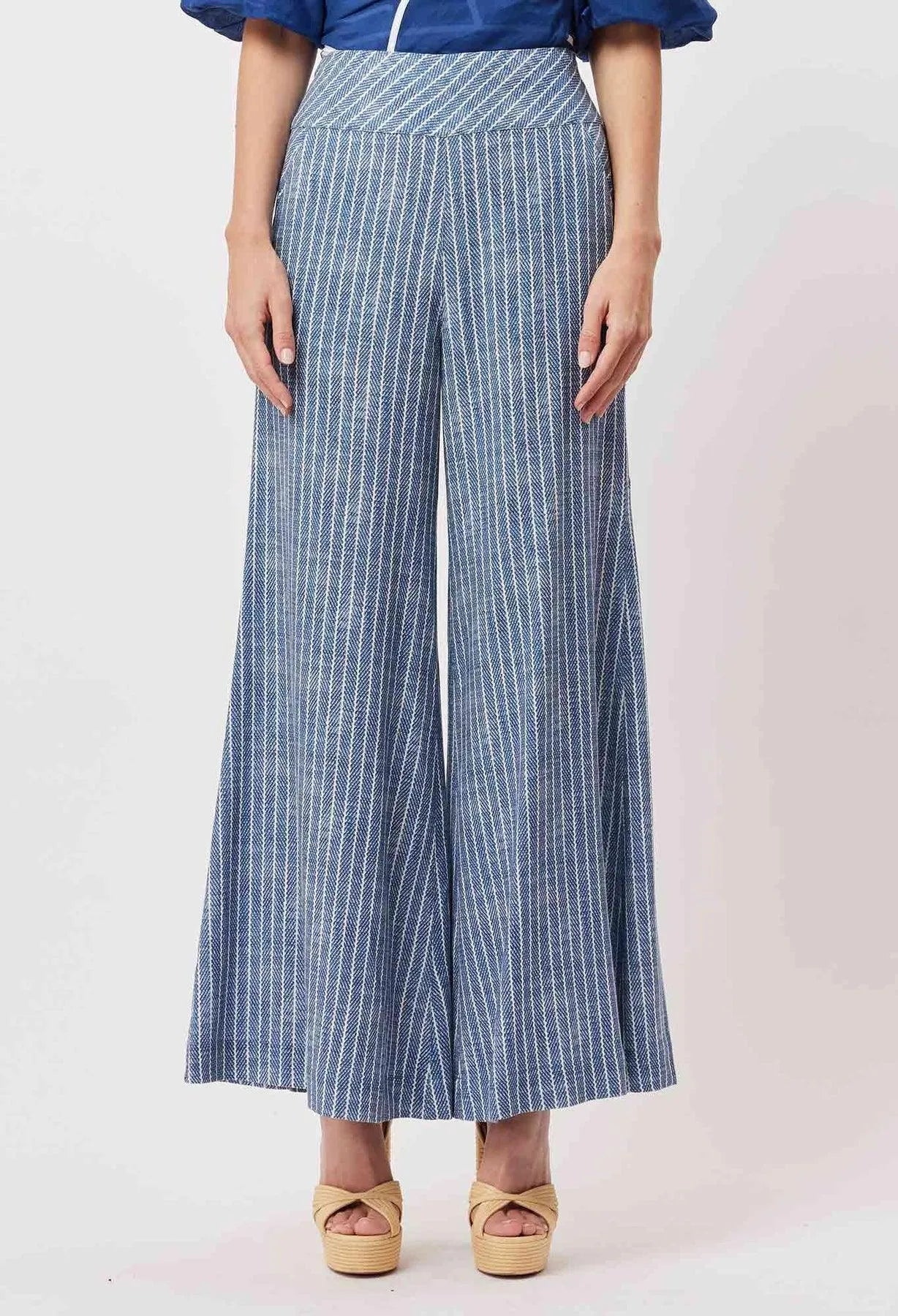 OnceWas Panama Linen / Viscose Deep Basque Wide Leg Pant - the tartan fox