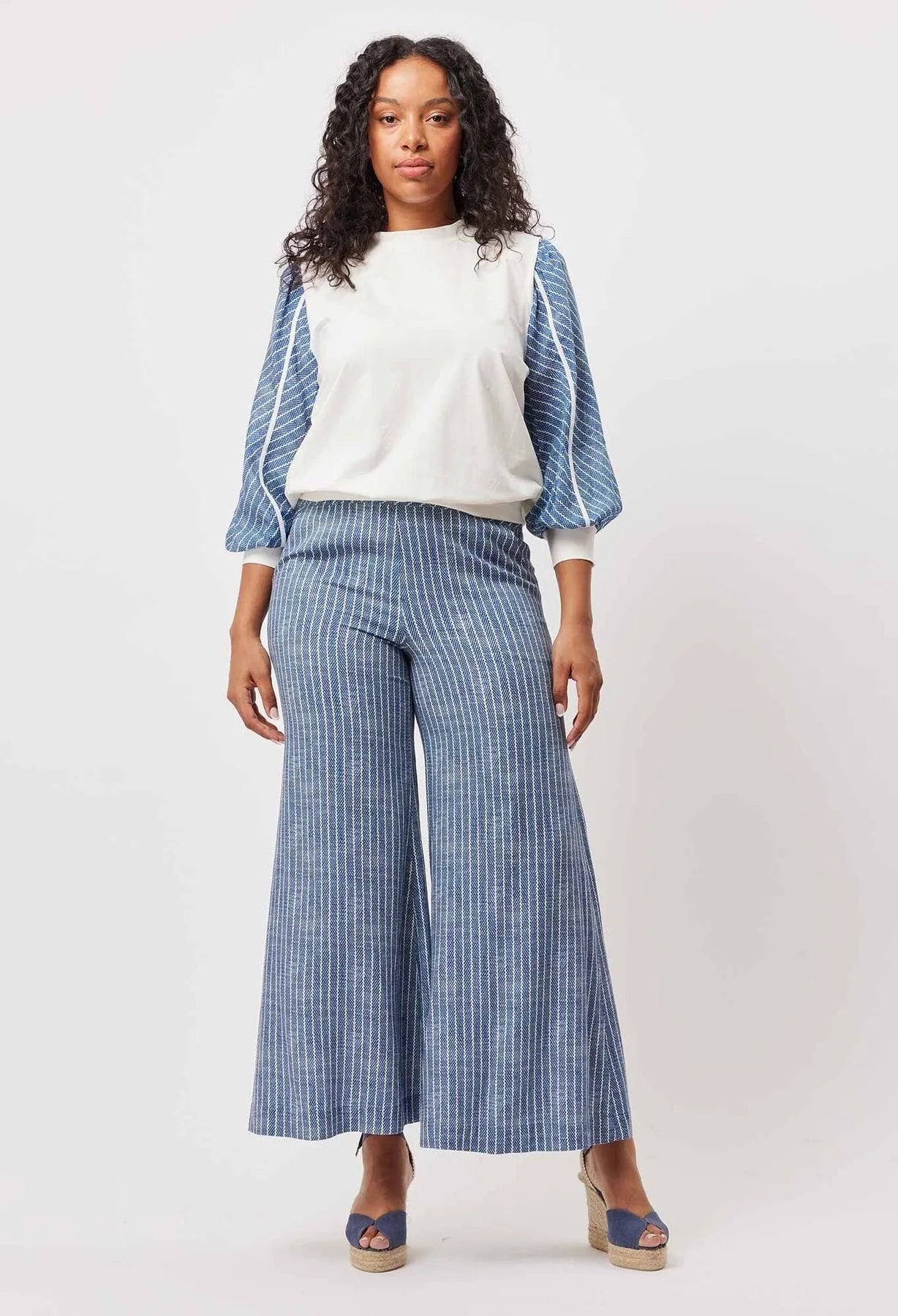 OnceWas Panama Linen / Viscose Deep Basque Wide Leg Pant - the tartan fox