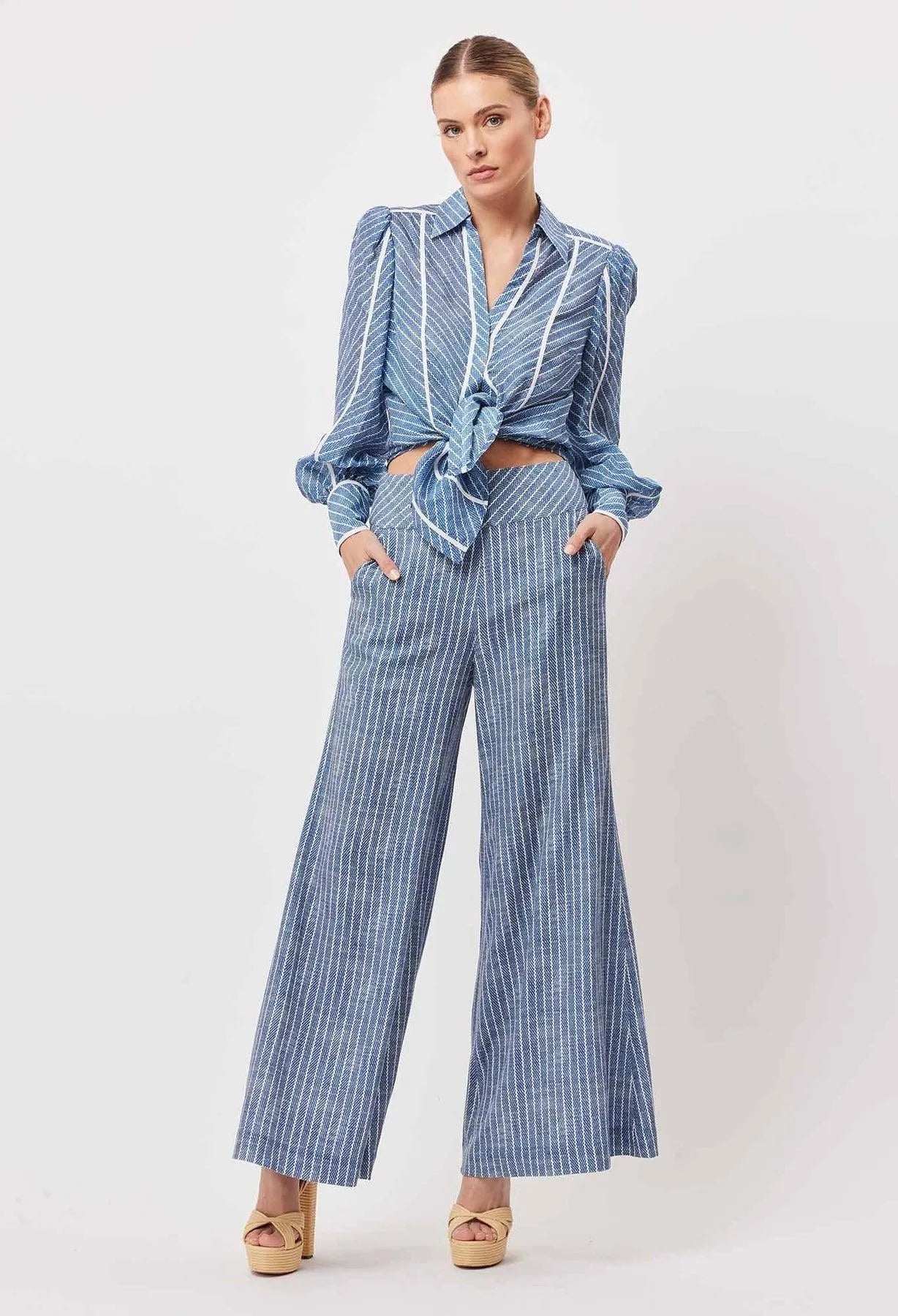 OnceWas Panama Linen / Viscose Deep Basque Wide Leg Pant - the tartan fox